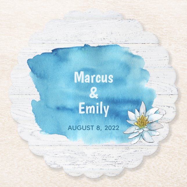 Blaue Aquarellpflanze auf weißem Holz Untersetzer (Vorderseite)