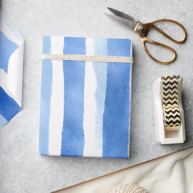 Blaue Aquarellstreifen Geschenkpapier (Blue Watercolor Stripe Wrapping Paper)