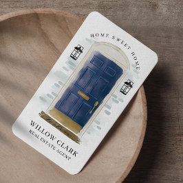 Blaue Aquarelltür Echtes Anwesen Agent Visitenkarte