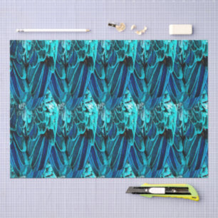 Blaue Ara-Feder-Muster, abstrakte Aquarellmalerei Seidenpapier