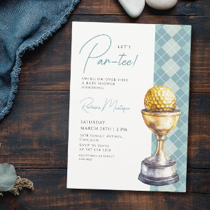 Blaue Argyle-Golf-Trophäe Lass-uns-Par-Tee-Baby-Pa Einladung