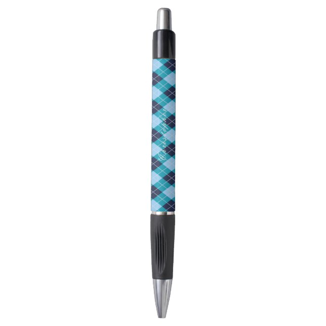 Blaue Argyle-Schwarze Custom Name  Kugelschreiber (Vorderseite Vertikal)