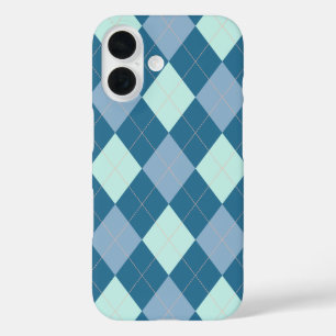 Blaue Argyle-Vintage-Muster iPhone 16 Hülle