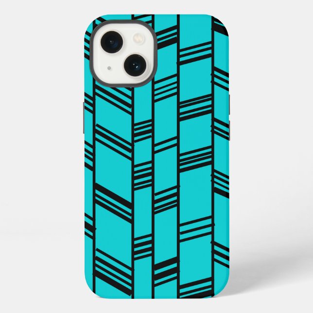 Blaue Art Deco Linien  iPhone Hülle (Rückseite)