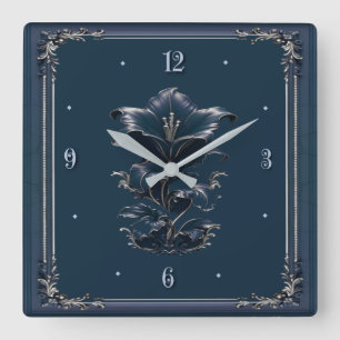 Blaue Art Deco Quadratische Wanduhr