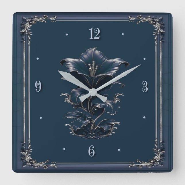Blaue Art Deco Quadratische Wanduhr (Vorderseite)