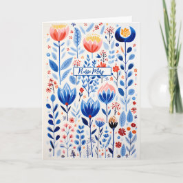 Blaue Ästhetische Wildwasserfarbenkarte Blume Karte