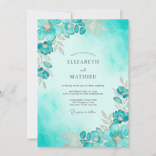 Blaue Ätherische Aquarell-Hochzeit Einladung