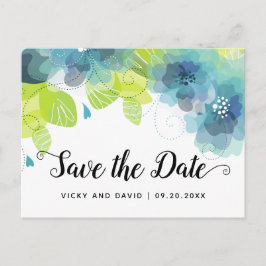 Blaue ätherische Blume Hochzeit Speichern Sie das Postkarte