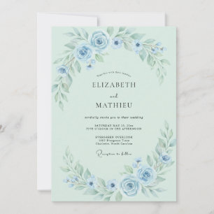 Blaue Ätherische Blumenhochzeit in Minzgrün Einladung