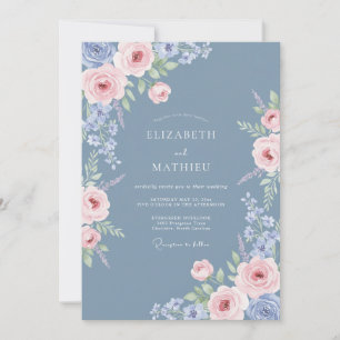 Blaue Ätherische Blütenpracht Hochzeitsblumen Einladung