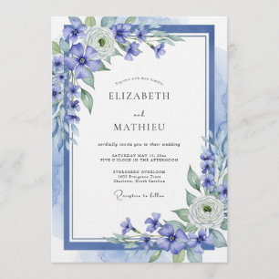Blaue Ätherische Hochzeitsblumen Einladung