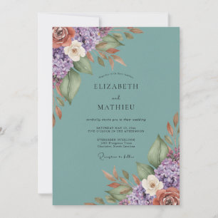 Blaue Atmosphärische Botanische Hochzeit Einladung