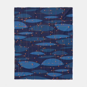 Blaue atomare nahtlose Muster im Mid-Century-Stil Fleecedecke