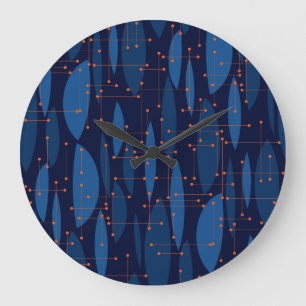 Blaue atomare nahtlose Muster im Mid-Century-Stil Große Wanduhr