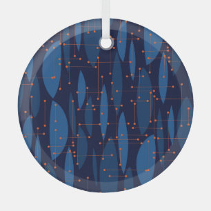 Blaue atomare nahtlose Muster im Mid-Century-Stil Ornament Aus Glas