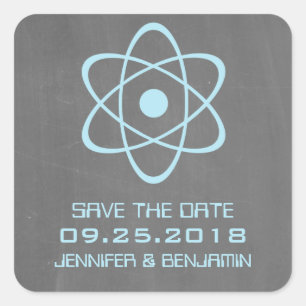 Blaue atomare Tafel-Save-the-Date-Aufkleber Quadratischer Aufkleber