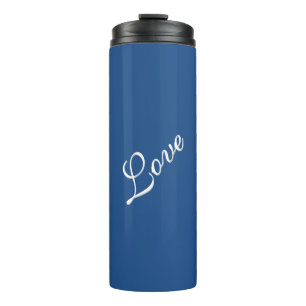 Blaue attraktive kalligraphische Liebe Hochzeit Thermosbecher