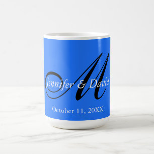 Blaue attraktive Mongram Hochzeit Kaffeetasse
