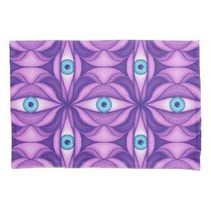 Blaue Augen Abstrakte Botanische Lila Blumenmuster Kissenbezug