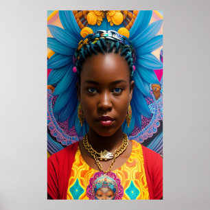 Blaue Augen Afrikanische Dame mit Ketten Poster