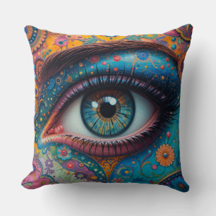 Blaue Augen-Blumen-Surreal-Abstrakter Künstlerisch Kissen