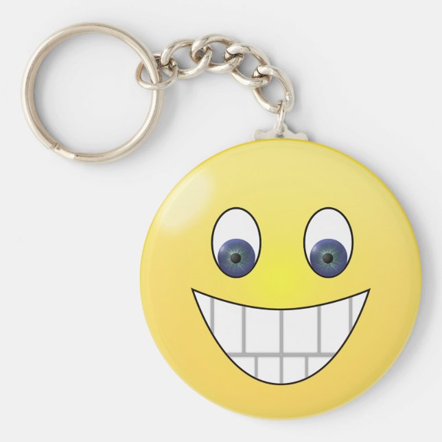 Blaue Augen lächeln Gesicht Schlüsselanhänger (Vorne)