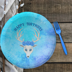 Blaue Augen Rose Antler Geburtstag Pappteller