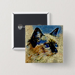 Blaue Augen Siamesische Katze Mosaikfliesen Button