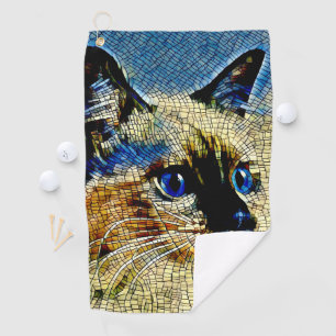Blaue Augen Siamesische Katze Mosaikfliesen Golfhandtuch