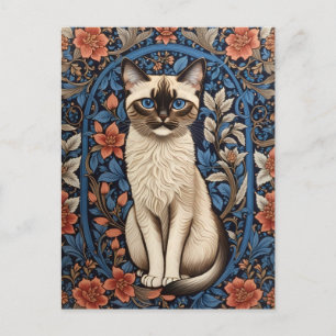 Blaue Augen Siamesische Katze William Morris Inspi Postkarte