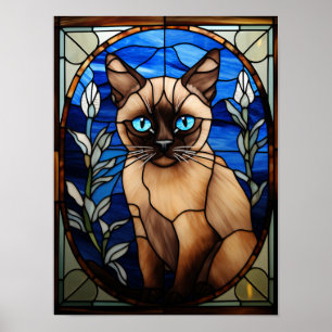 Blaue Augen Siamkatze Buntglasporträt Poster