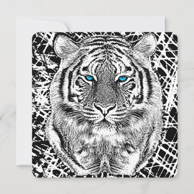 Blaue Augen-Tiger-Schwarzweiss-Grafik (Vorderseite)