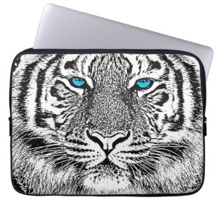 Blaue Augen-Tiger-Schwarzweiss-Grafik Laptopschutzhülle