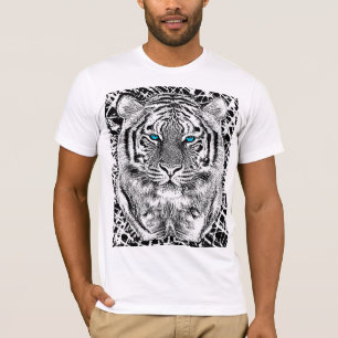 Blaue Augen-Tiger-Schwarzweiss-Grafik T-Shirt