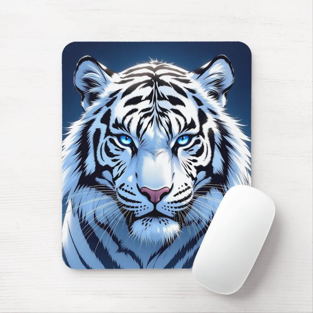 Blaue Augen Weiße Tiger Ai Kunst Mousepad (Mit Mouse)
