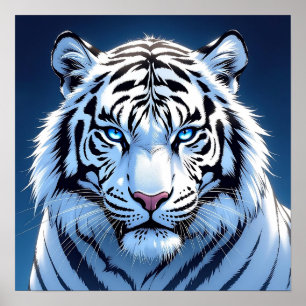 Blaue Augen Weiße Tiger Ai Kunst Poster