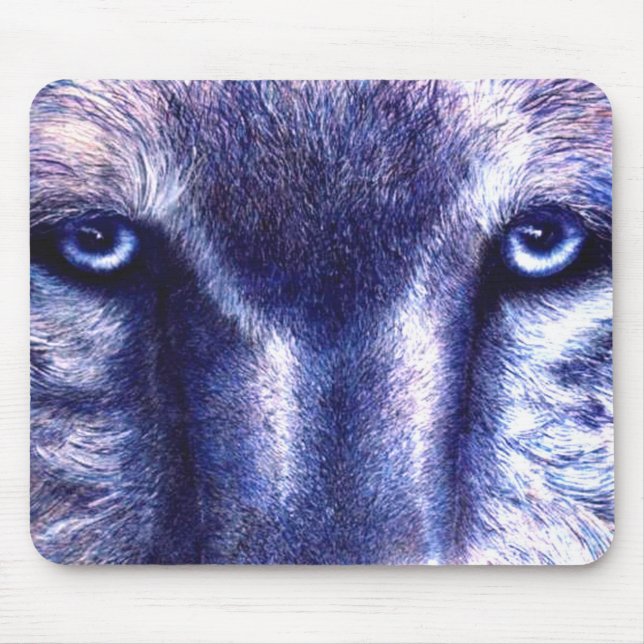 Blaue Augen-Wolf-Mausunterlage Mousepad (Vorne)