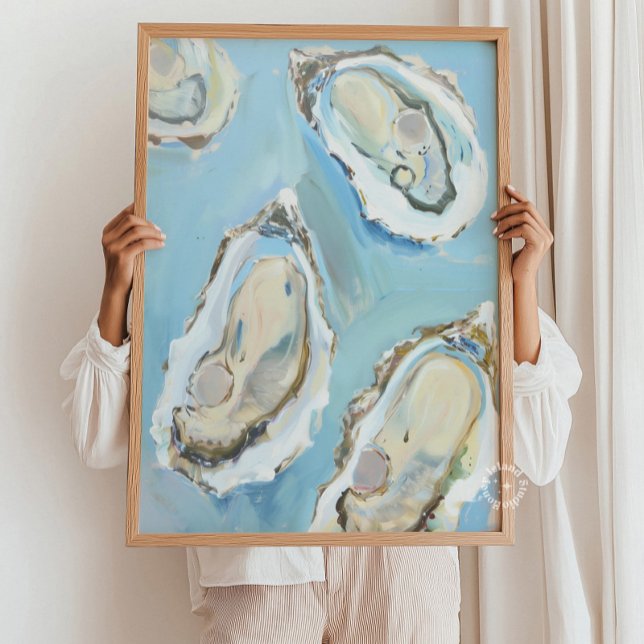 Blaue Austern Küche Küstenmeeresfrüchte Wandbild  Poster (Blue Oysters Kitchen Coastal Seafood Wall Art)