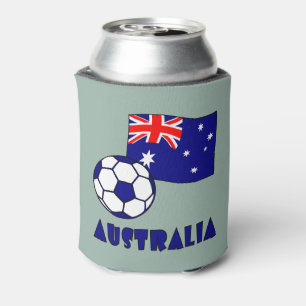 Blaue australische Fußballflagge auf grünem Hinter Dosenkühler