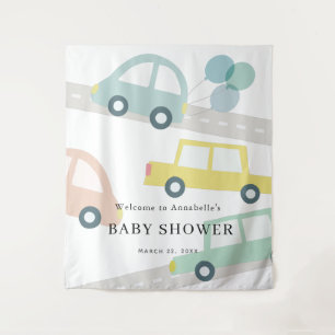 Blaue Auto Ballons Weiße Jungen Babyparty Willkomm Wandteppich