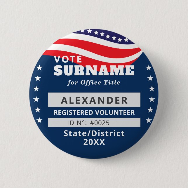 Blaue autorisierte Wahlkampf-ID für Freiwillige Button (Vorderseite)