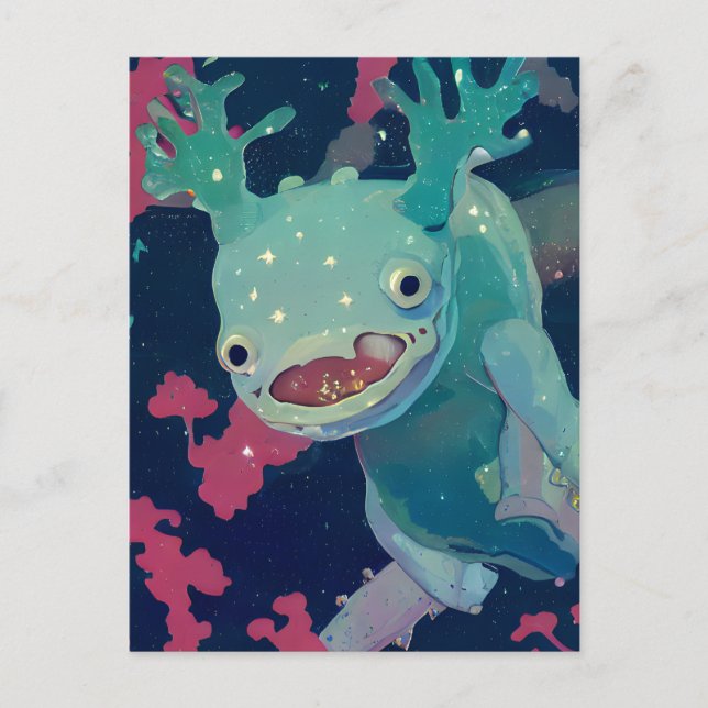 Blaue Axolotl im Weltraum Postkarte (Vorderseite)
