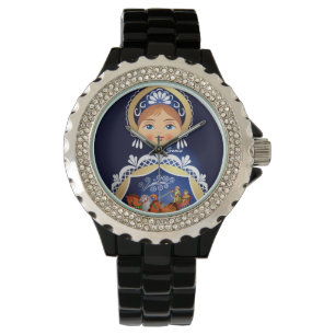 Blaue Babushka Matryoshka russische Puppen-Uhr Armbanduhr