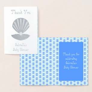 Blaue Baby Boy Austernschale und Perlen-Baby-Party Folienkarte