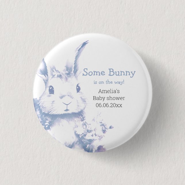 Blaue Baby-Bunny-Baby-Party  Button (Vorderseite)