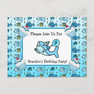 Blaue Baby-Hai-Themen-Einladung zum Geburtstag für Postkarte