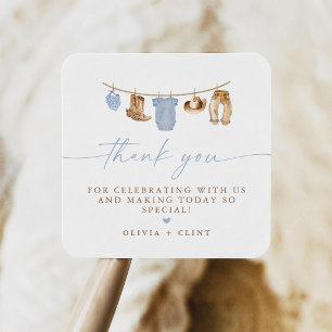 Blaue Baby-Wäscheleine Kleiner Cowboy-Baby-Party Quadratischer Aufkleber