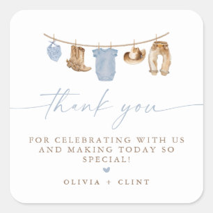 Blaue Baby-Wäscheleine Kleiner Cowboy-Baby-Party Quadratischer Aufkleber