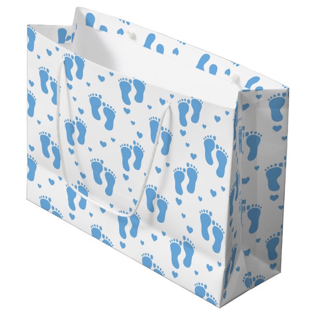 Blaue Babyfüße Große Geschenktasche Geschenktüte (Vorderseite Schrägansicht)